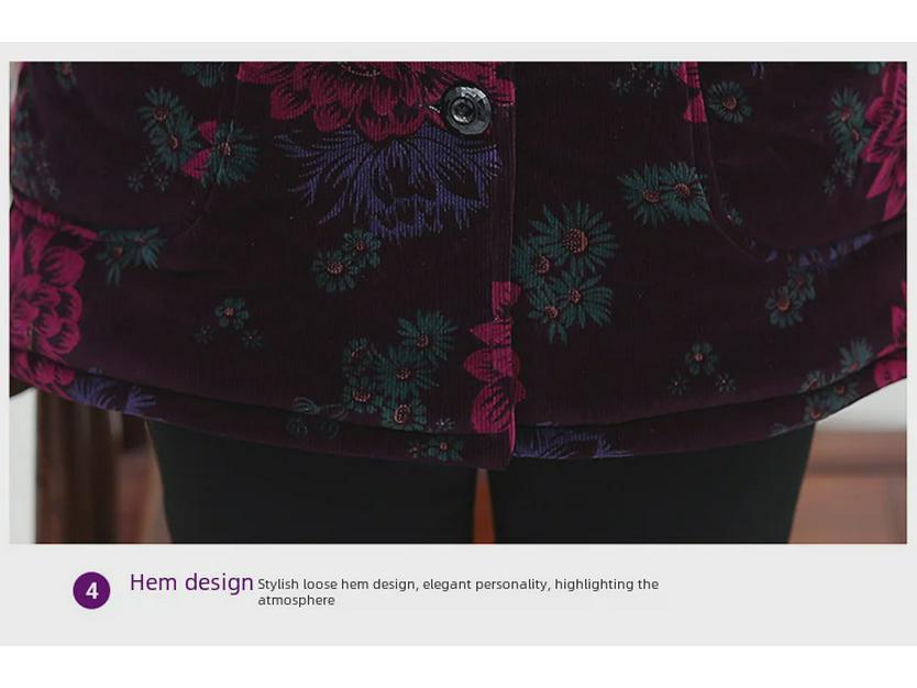 Babiččin zimní bavlněný kabát s kapucí: Dámská tlustá sametová manšestrová bunda 60+, teplé a polstrované svrchní oblečení