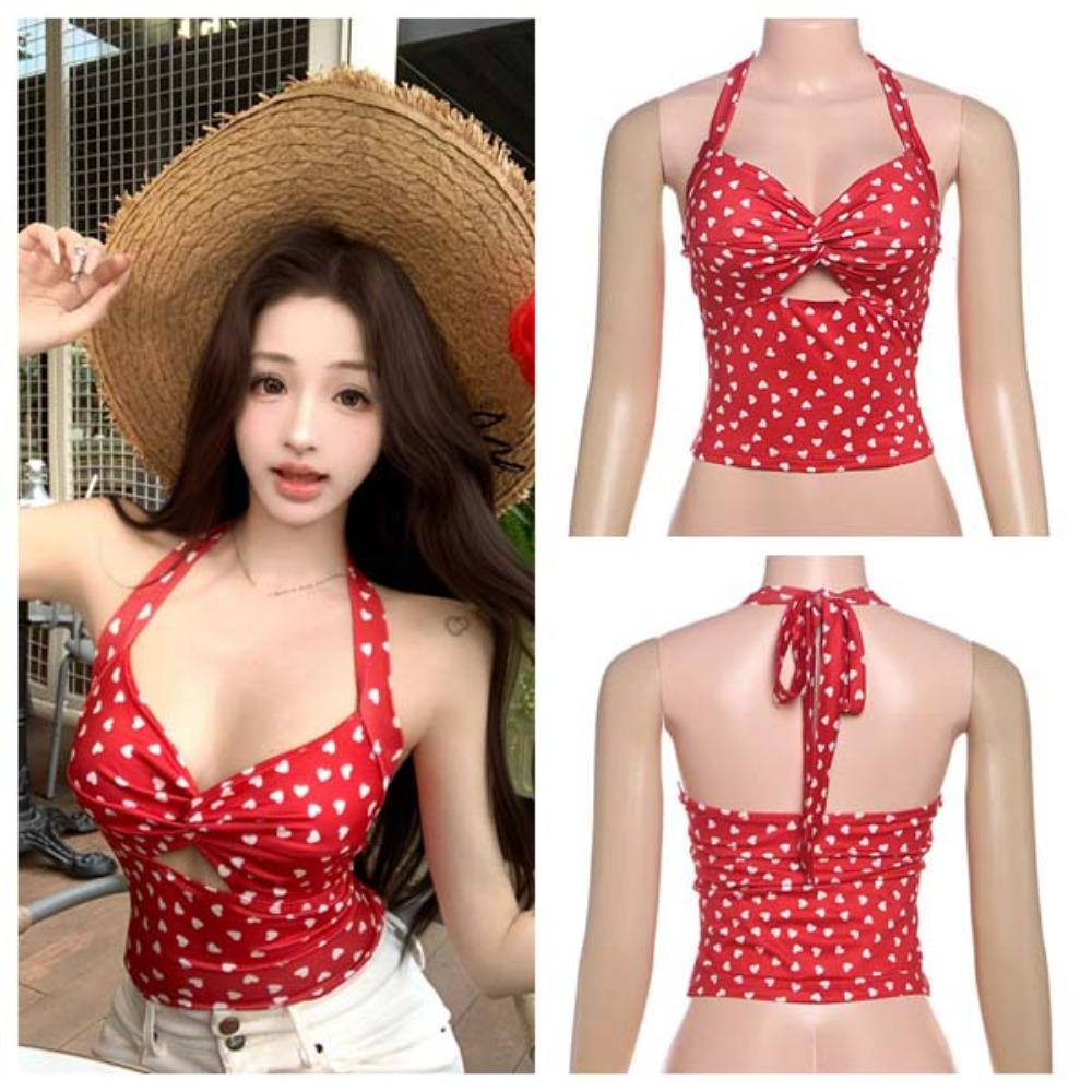 Dot Sleeveless Crop Top Korean Style Women Camisole Ins Fashion Halter Vest Top Summer