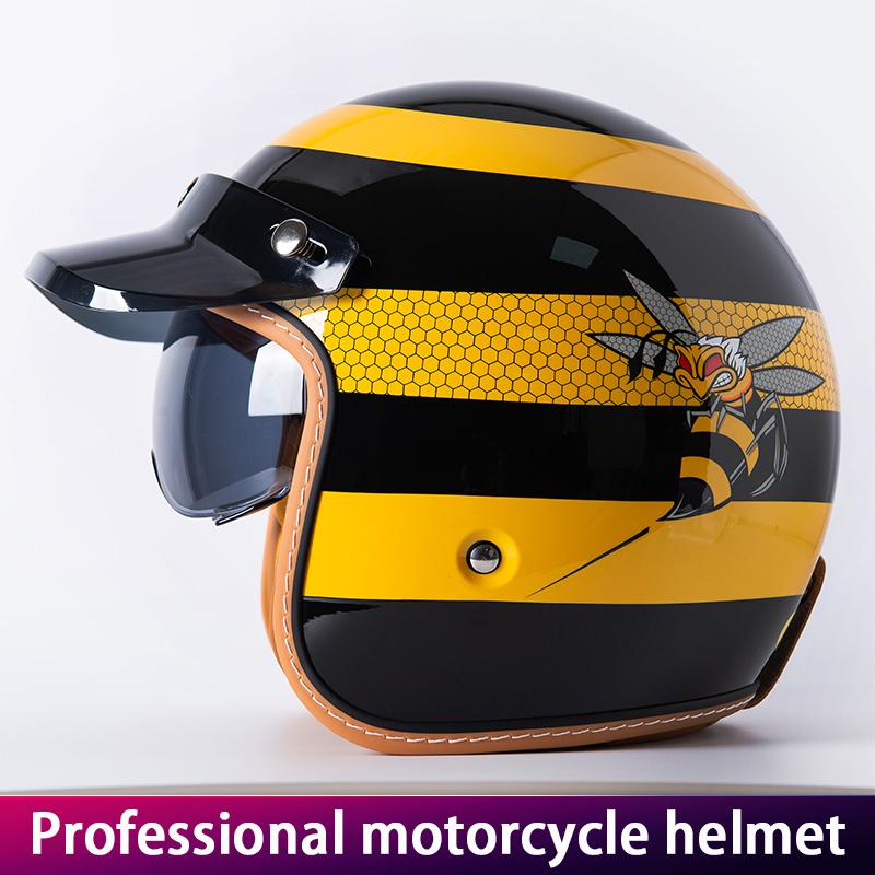 Retro Motorcycle Helmet Three-Quarter Bike Headwear for Men And Women Electric Vehicle Built-in Windshield Cruising Helmet