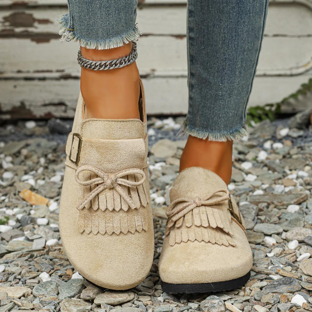 Baskets Rétro pour Femmes Boucle de Ceinture à Franges Chaussures à Fond Plat Bout Rond Automne Mocassins Baskets Confortables à Semelle en Caoutchouc pour Femmes