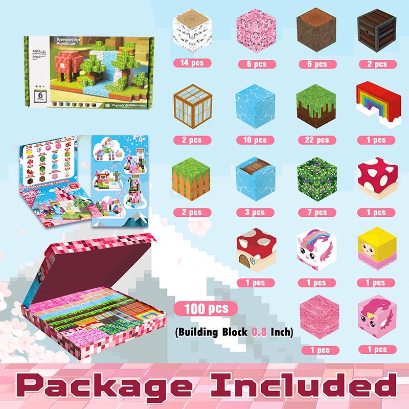 Pink Princess Castle Magnetic Cube Building Blocks - STEM Educational Toy Set