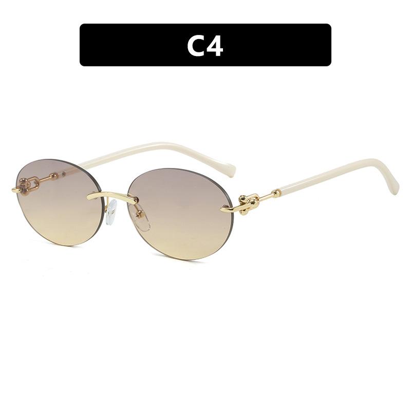 Elliptical Frameless Cut Edge Sunglasses Women's High-end Personalized UV Resistant Glasses Essential for Outdoor Driving Travel