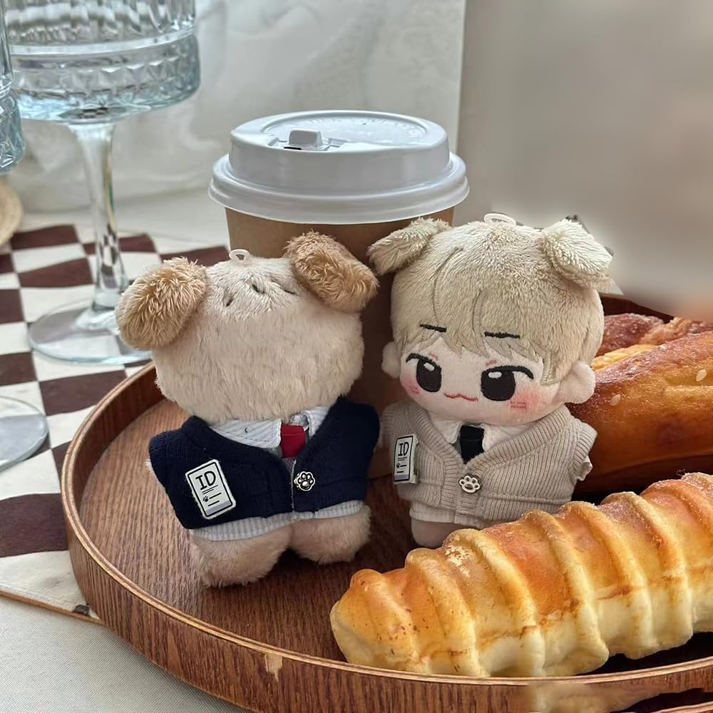 Niannyyhouse 10cm 20cm Plush Clothes Striped Shirt Tie Vest Pants Canvas Suit Cotton Doll Outfit Dress Up (Beige, 10cm)