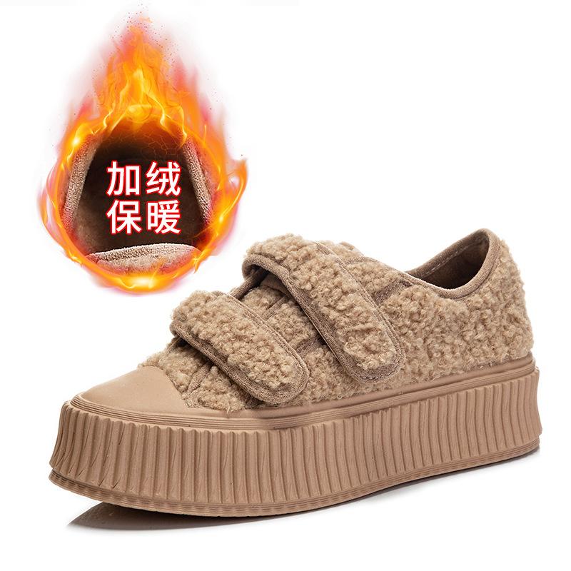 Fleece Little White Shoes Women's Winter New Women's Platform Biscuit Shoes Women's Flat Casual Shoes Velcro Women's Shoes