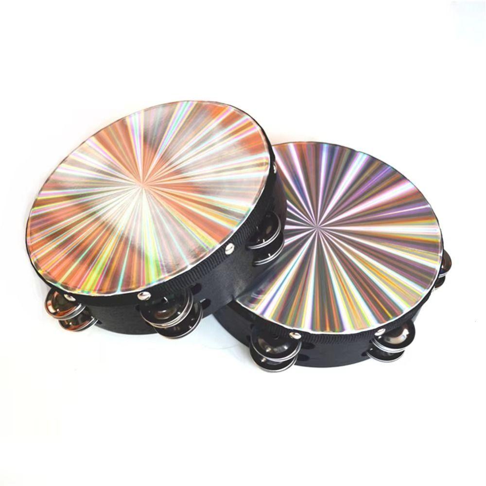 Single/Double Row Radiant Tambourine Handbell Rainbow Wood Children's Handheld Drum  Party Church