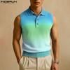 Summer Men Lapel Sleeveless Gradient Print Casual Loose Tank Tops