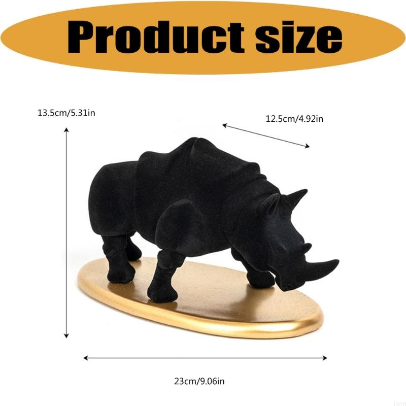 Desk Decors Rhinoceros Sculpture Resin Flocking Animal Figurine for Tabletop Shelf or Cabinet, Modern Accent for Home Office Bed