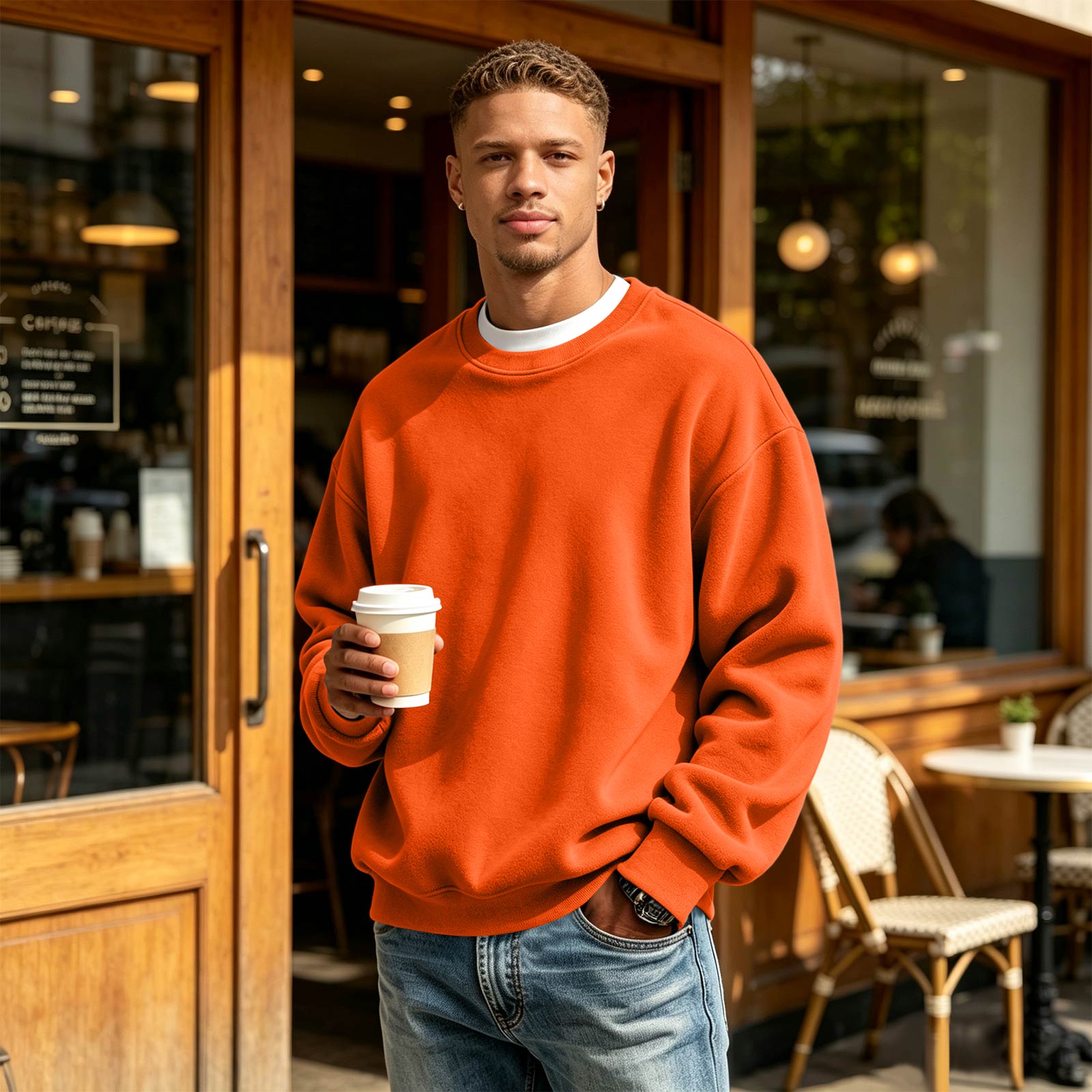 Herren Rundhals Langarm Sweatshirt für Freizeit und Alltag XXL safrangelb