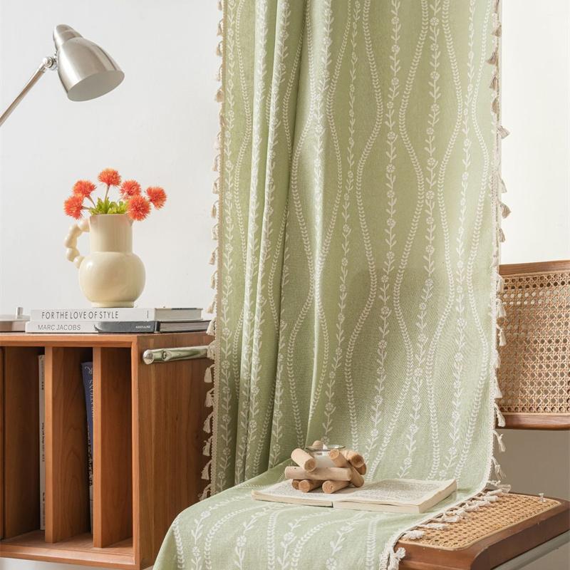 Ready-to-Hang Curtains with Swirl Design - Tri-Color Tassel Drapes for Kitchen & Bay Window | Lightweight Light Filtering Room Divider (3 Styles)