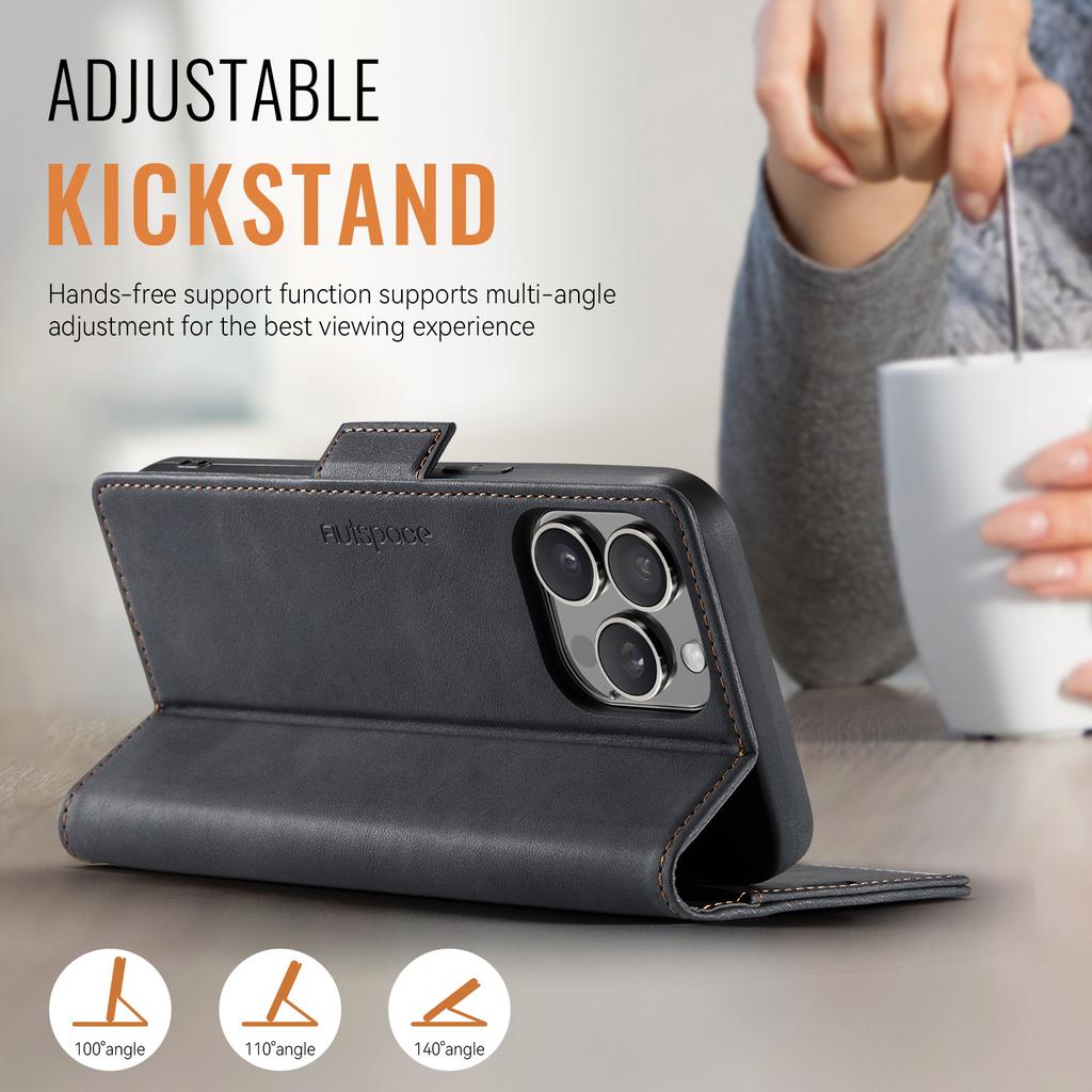 For iPhone 14 Pro Case AUTSPACE A11 RFID Blocking Retro Leather Cell Phone Wallet Cover