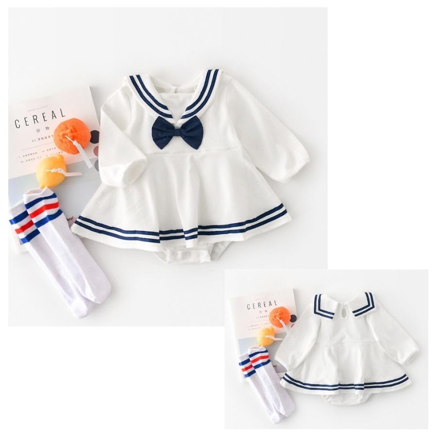 Long Sleeve 66cm Sailor Style Baby Clothes for Girls Short Sleeve Long Sleeve Romper One Piece Cute Outing Spring Summer Newborn Korean Clothes with
