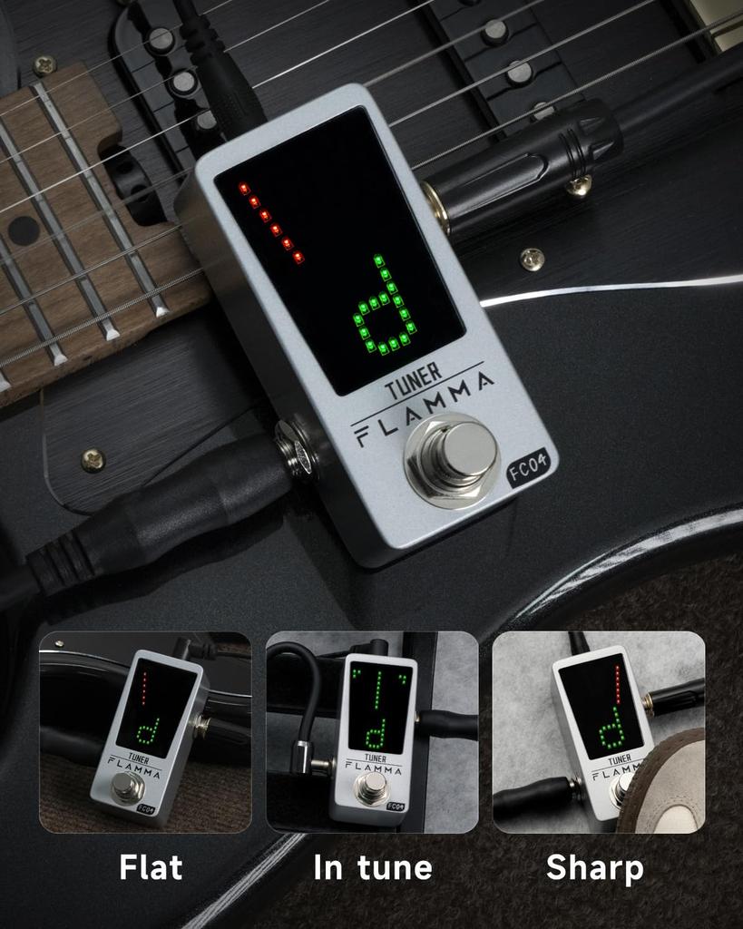 FLAMMA Tuner Pedal FC04 Chromatic Guitar Tuner Tuning Pedal for Guitar and with Pitch Indicator and True Bypass Pedal, High-Precision 1-Cent Bass,