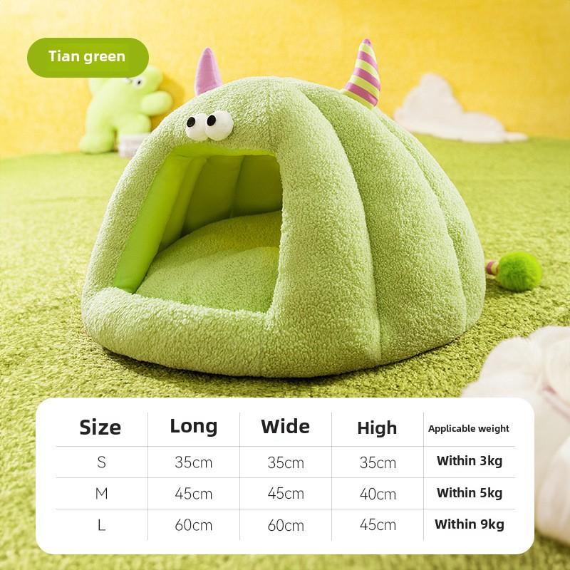 Autumn and Winter Cat Funny Little Monster Shape Cat Nest Closed Kennel Warm Windproof Yurt Teddy Pet Nest