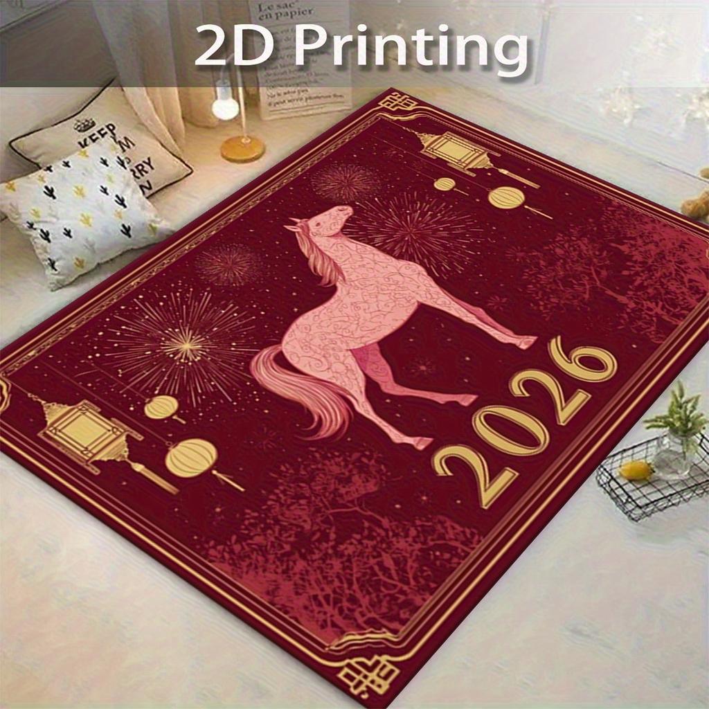 VIKAMA Festive Red New Year Carpet Year of the Horse Doormat Welcome Mat Rug For Bedroom Large Area Rug Carpet For Live Room