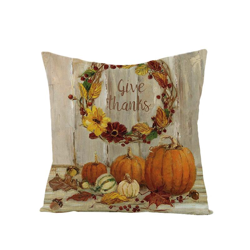 Thanksgiving Cushion Cover Pumpkin Print Harvest Polyester Cushion Cover Office Sofa Cushion Cover