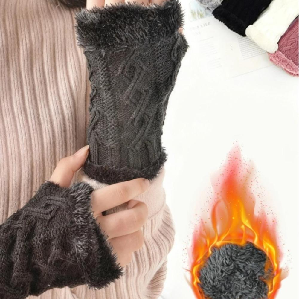 Women's Short Sleeve Winter Fluffy Gloves Soft Warm Half-Finger Knitted Elastic Sleeve Covers  for Cold Weather Fingerless Glove
