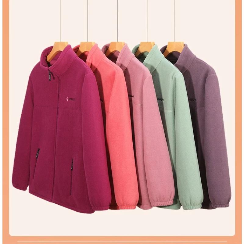Women's Polar Fleece Zipper Cardigan Jacket Embroidered Letters Warm Double-sided Plush Sweatershirt Thick Warm Coats Sportshirt