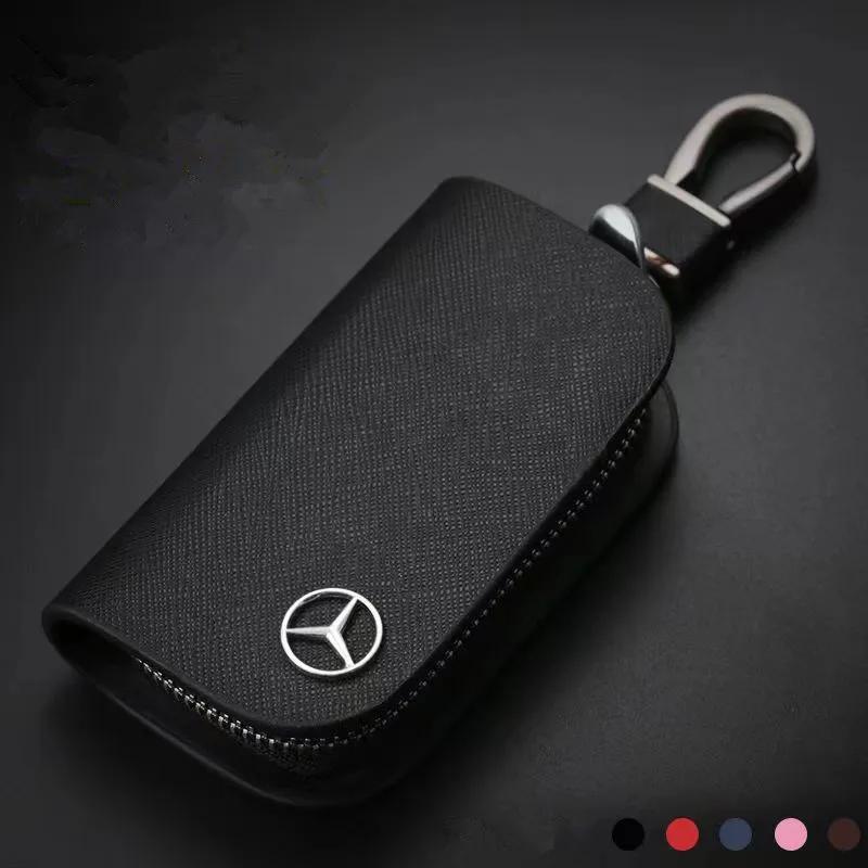 GLC GLB Leather Car Key Case Cross Pattern Car Key Cover Key Holder for Mercedes Benz New B/C/E Class A Class C200L GLC GLK CLA