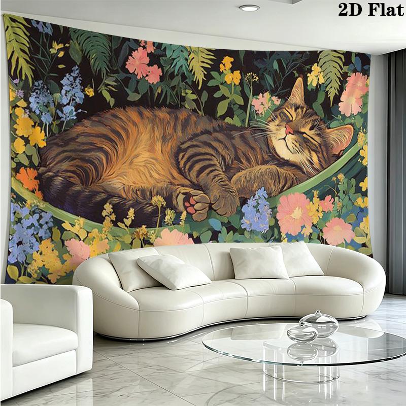 Cute Cat Wall Tapestry Aesthetic Wall Hanging Printed Fabric Blanket Decorative Tapestries for Bedroom Living Room Home Decor