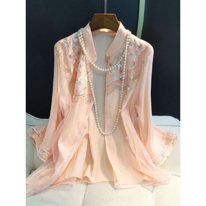 Chinese Style Women's Embroidered Top Spring New Retro Stand Collar Oblique Placket Tang Suit Jacket Shirt