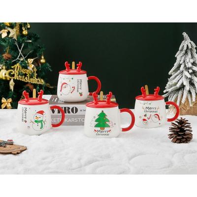 Tazza con Coperchio Alce di Natale Tazza Creativa per l'Acqua Tazza in Ceramica di Natale Tazza da Caffè Set Regalo Ricordo Scatola Regalo