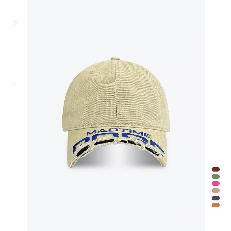 Tide Brand Old Personality Broken Brim Washed Niche Baseball Cap Women Soft Top Letter Embroidery Edging Cap Men