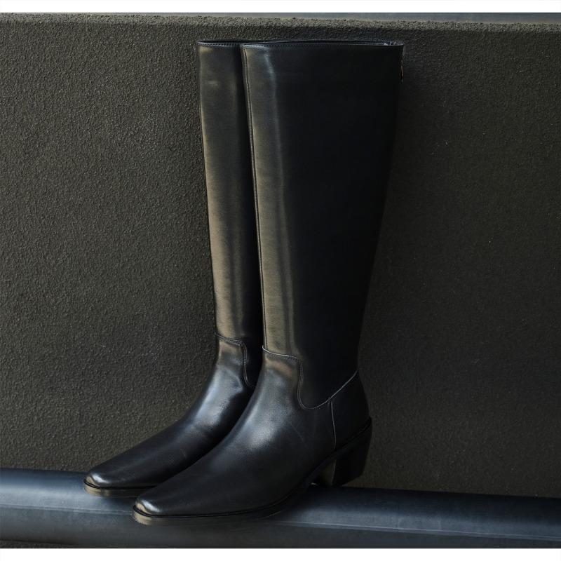 Fashion Women Knee High Boots News Leather Mid Heel Square Toe Long Women's Knight Boot Thick Heel Retro Boots