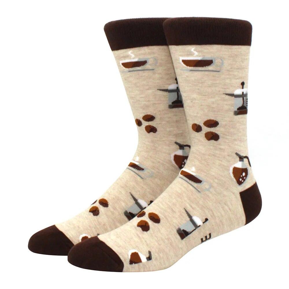 1 Pair Men's Fun Hip Hop Skateboard Beer Happy Art Print Mid Socks, EU38-46