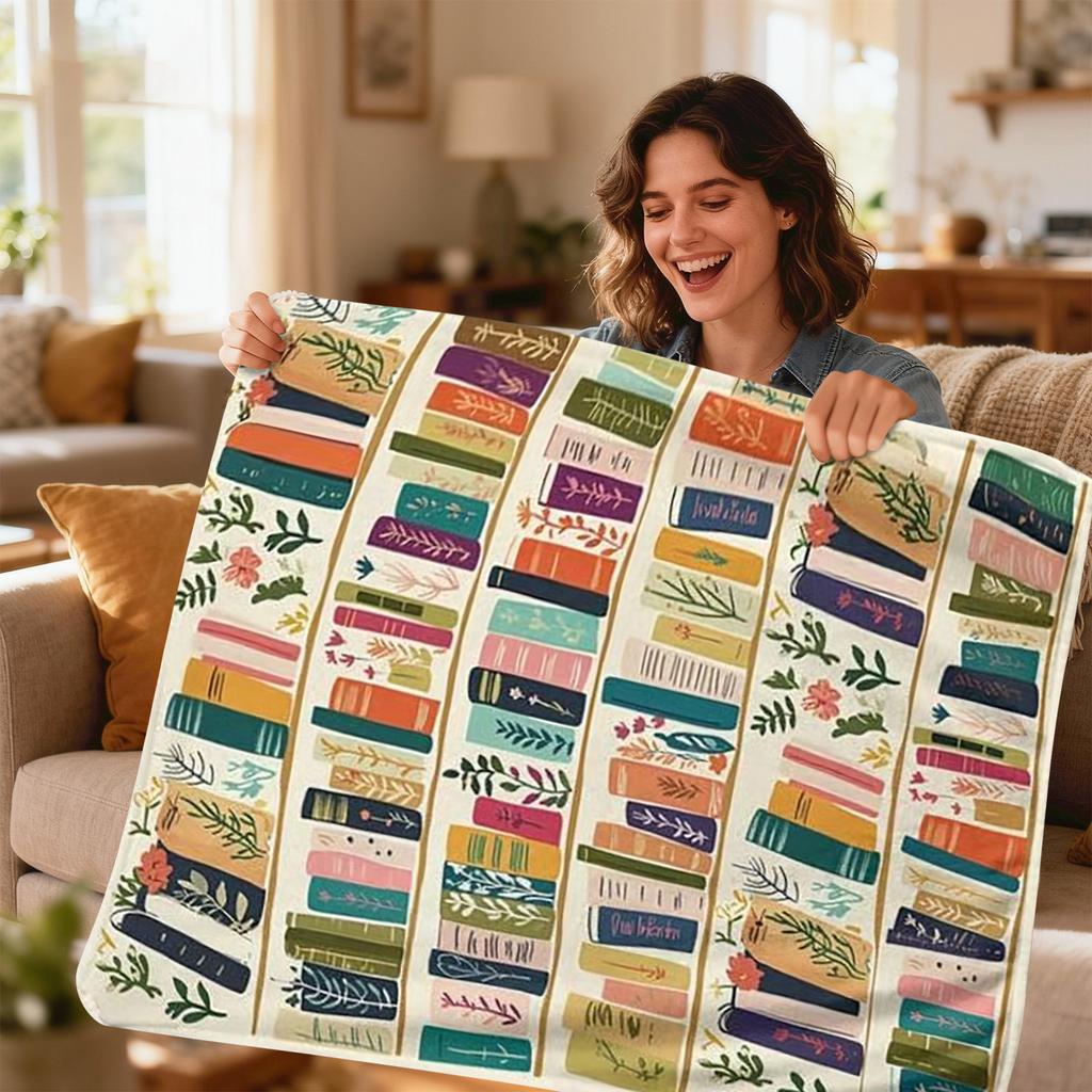 Vintage Bookshelf Library Throw Blanket