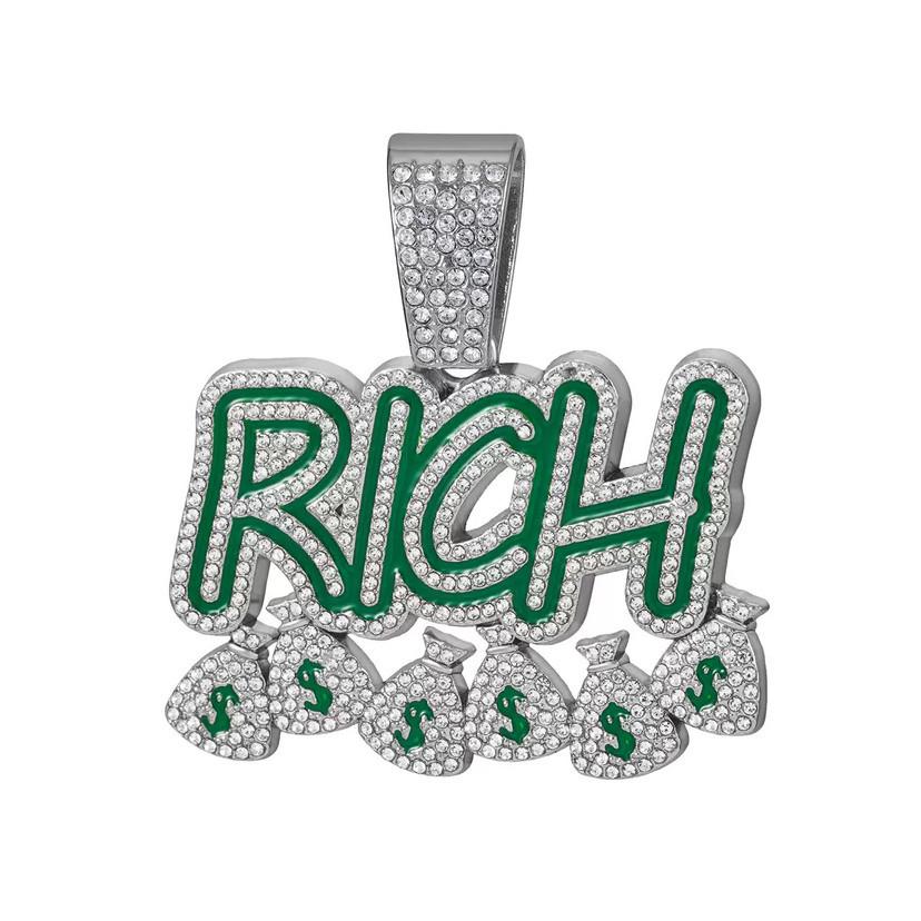 RICH Coin Purse Pendant Necklace: 14MM Cuban Chain with Full Diamond, Trendy Men s Jewelry