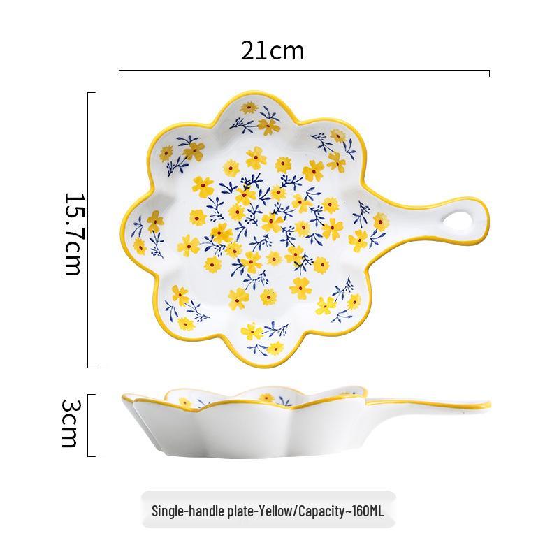 Charming Floral Ceramic Tableware Set: Underglaze Soup & Noodle Bowl, Deep Plate, Flower-Shaped Rice Bowl