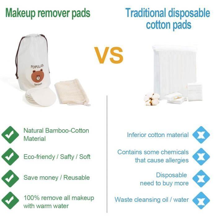 Tampons Démaquillants - 20 disques - Coton-Bambou - Lavables - Doux et Confortables