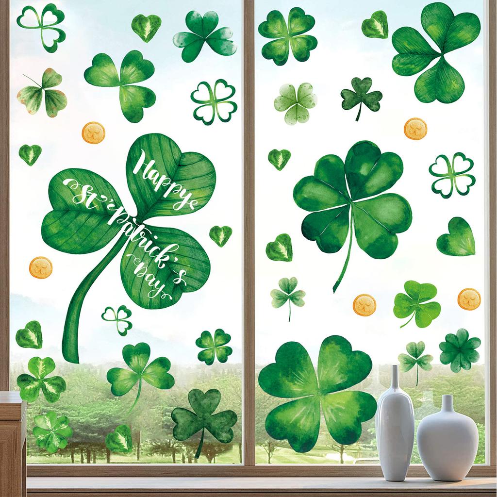 Irish Festival Lucky Clover Window Stickers Bedroom Living Room Kitchen Atmosphere Decoration Wall Decoration Wall Stickers