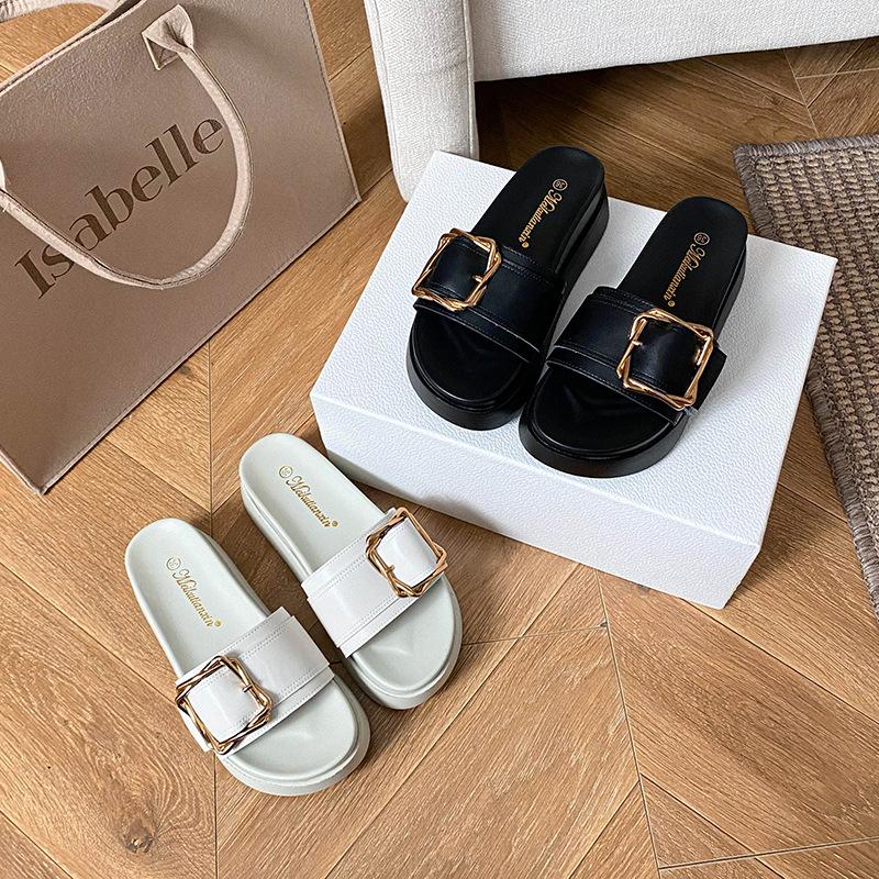 Leather version~ Slippers women's outer wear 2025 new summer fashion versatile thick bottom non-slip women's sandals beach