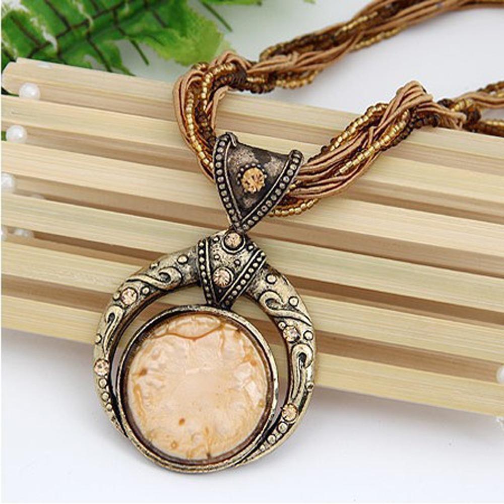 Vintage Bohemian Necklace Alloy Round Pendant Necklace New Pendant Necklace белый