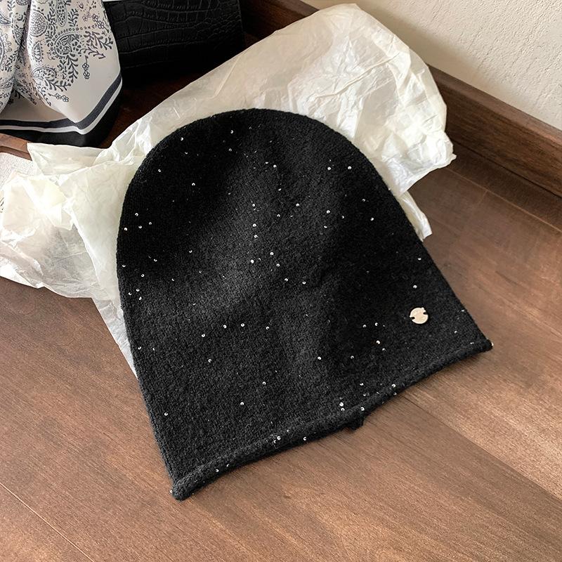 Japanese gray knitted wool hat women's atmosphere confinement hat warm versatile pile hat cold hat