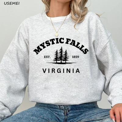 Mikina Mystic Falls Upíří deníky Mikina s kulatým výstřihem Trendy Pulovr Mikiny s dlouhým rukávem Mikina Harajuku Streetwear
