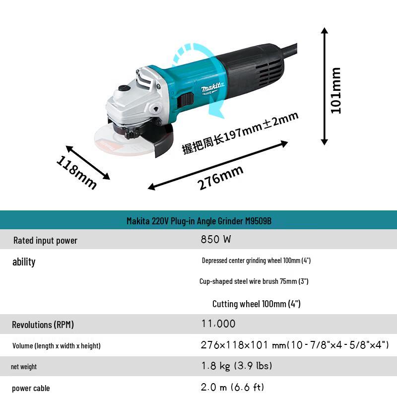 Makita 850W Angle Grinder CN plug (adapter included)