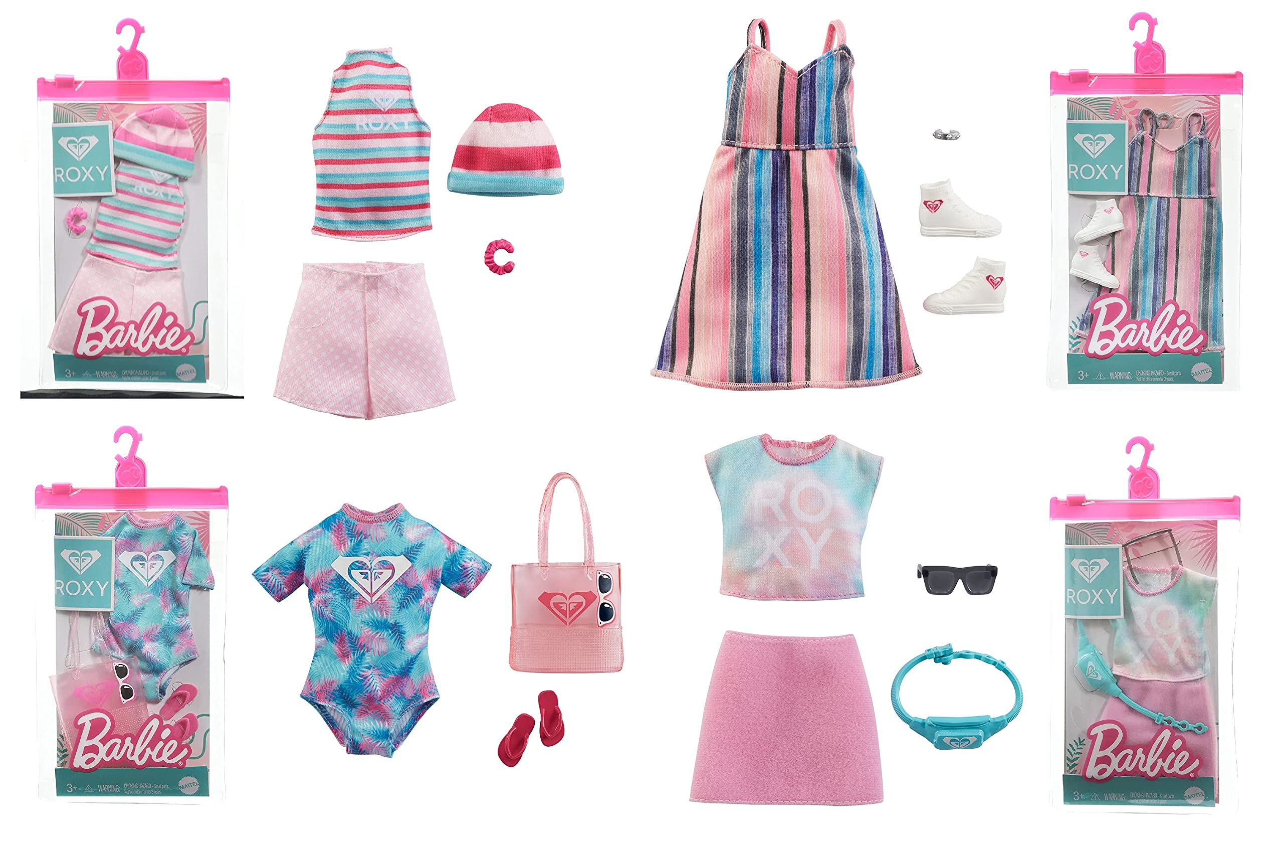 

Лицензионный набор модной одежды для куклы Барби [Коллаборация с ROXY] [Коробка на 8 предметов одежды] [Одежда для переодевания] [Включает чемоданчик] [Возраст 3+] 986A-GWF05