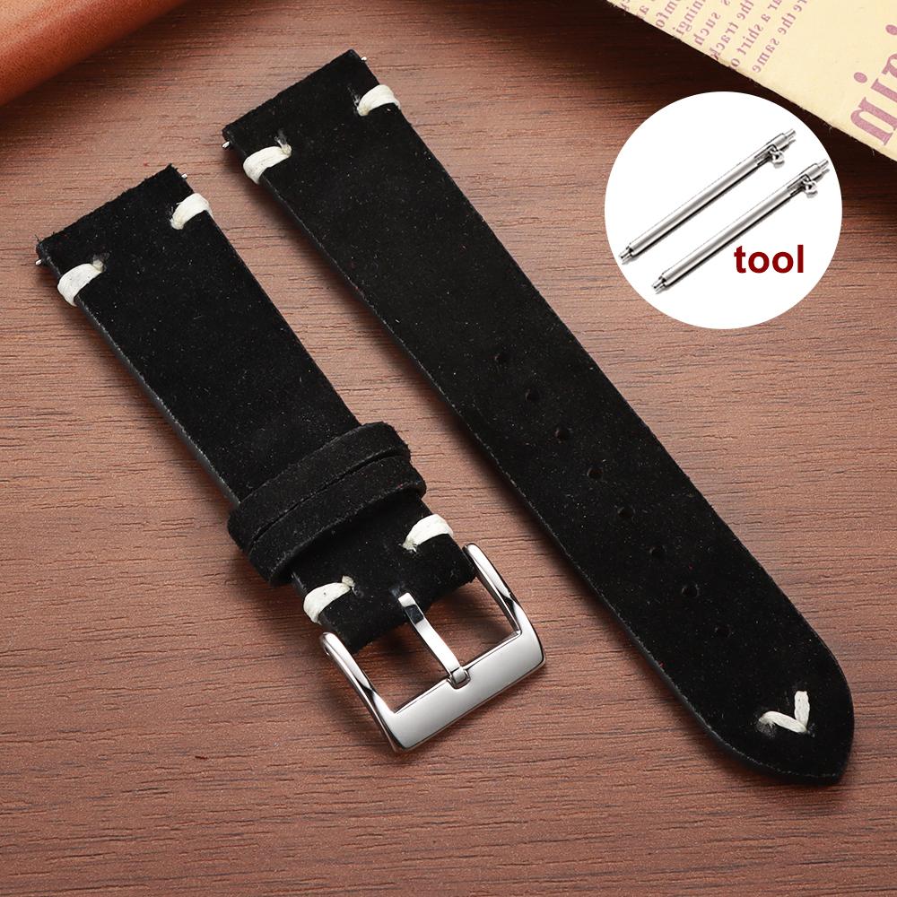 Stitching Suede Leather Watch Strap 18mm 20mm 22mm for Samsung Galaxy Watch7/6/5/4 Vintage Brown Quick Release Bracelet Straps