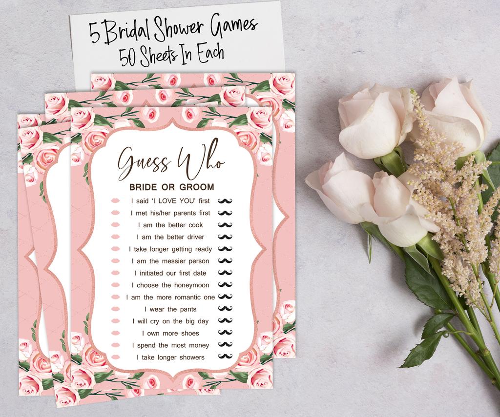 Inkdotpot Bachelorette Party Games Set Bundle of 5 (Activities for 50 Guest) Floral Theme Fun Bridal Shower Game Set