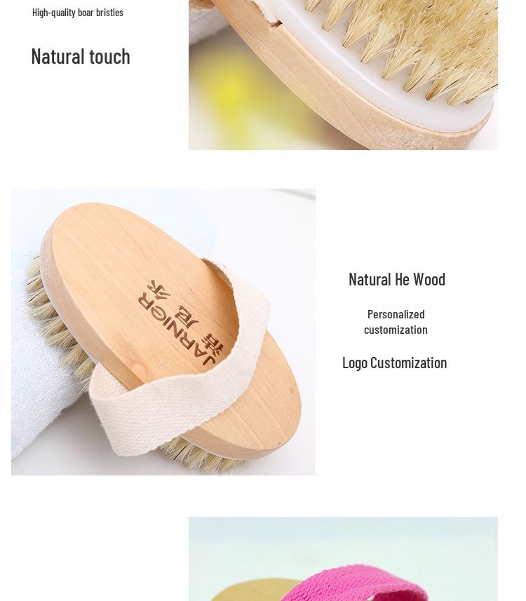 Portable Handheld Boar Bristle Bath Brush - Round Head Shower Back Scrubber