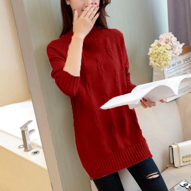 Female Long Section Bottoming Sweater Loose Korean Version of Half High Neck Large Yards Knitted Sweater