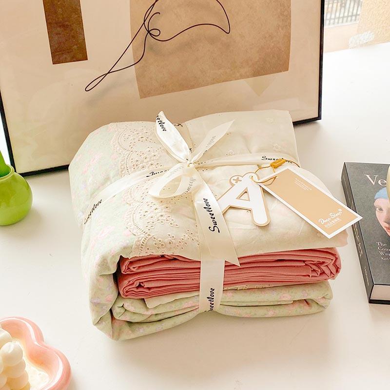 Class A Cotton Maternal And Infant Grade Lace Double-Layer Yarn, Small Style, Fresh, Soft And Comfortable Bed Sheet, Bed Hat Four-Piece