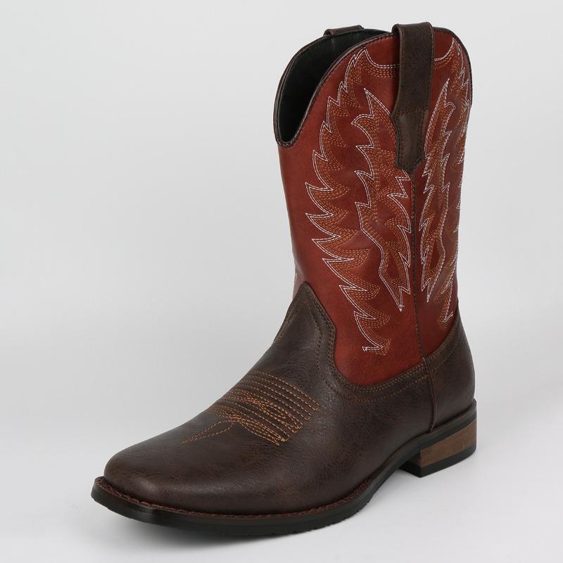 Retro Embroidery Design of Western Cowboy Boots High Quality Leather Boot Platform Boots New Boots for Men Botas Para Hombre