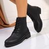 Fashion Rimocy Women's Solid Color Ankle Boots Autumn New Fashion Lace Up Short Boots Woman Comfortable Low Heels Faux Leather Booties