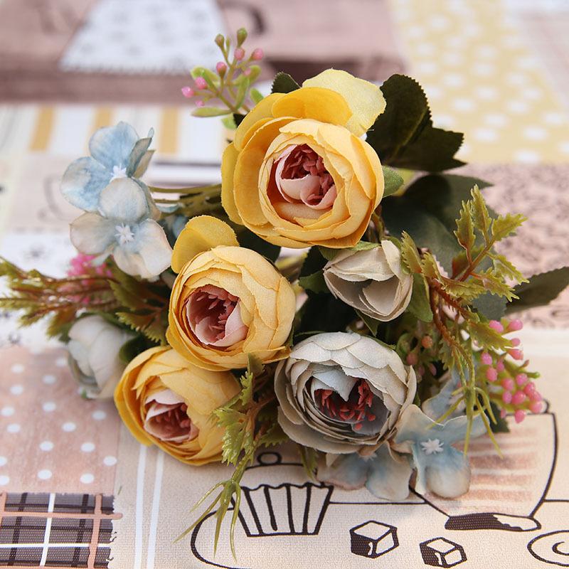 LA100 European Style Handmade Artificial Silk Peony Small Handle High Quality Wedding Decoration Bouquet for Home Back To School