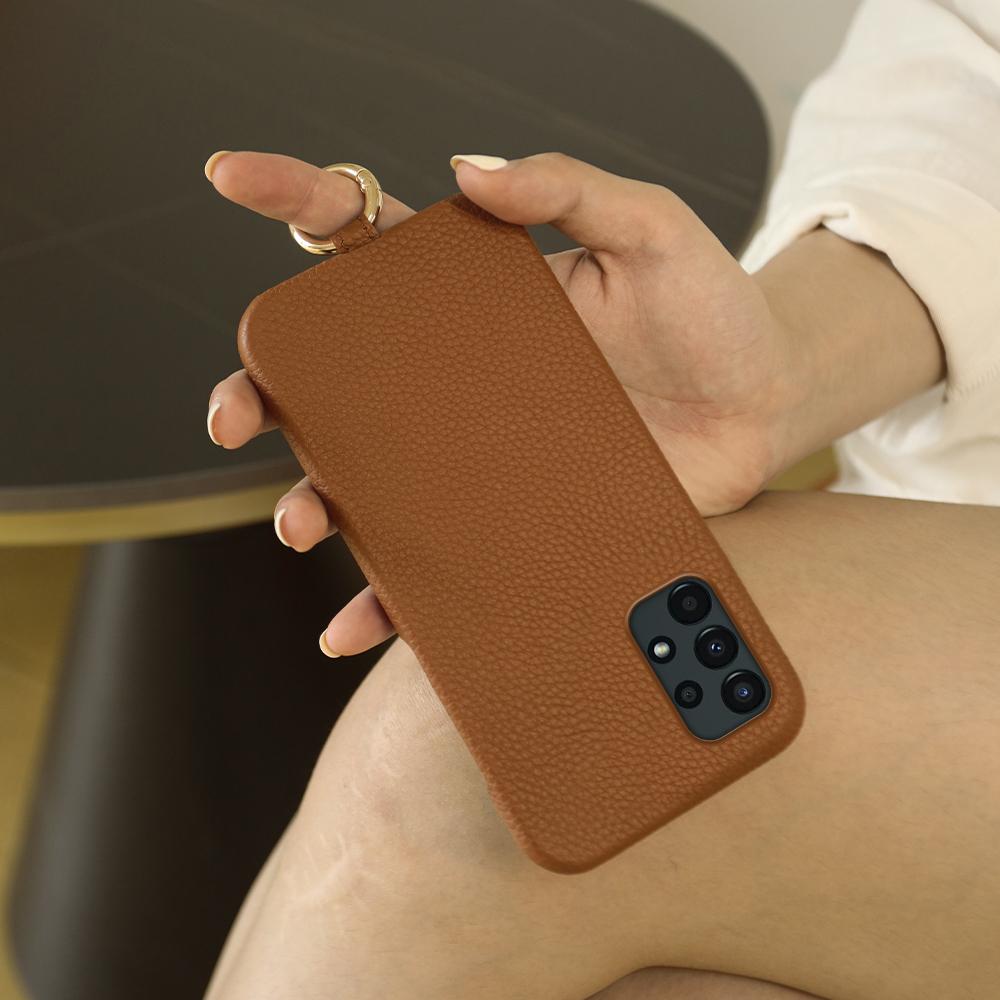 For Samsung Galaxy A13 4G Case with Lanyard Genuine Cow Leather PC Phone Back Cover