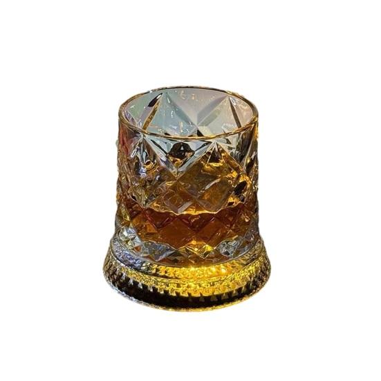 Drehbares Whiskey-Glas Vatertagsgeschenk, Drehend mit LED-Licht, 260ml Geprägter Becher für Weinliebhaber Papa, Vatertagsgeschenk, Eiswürfelfreundlich
