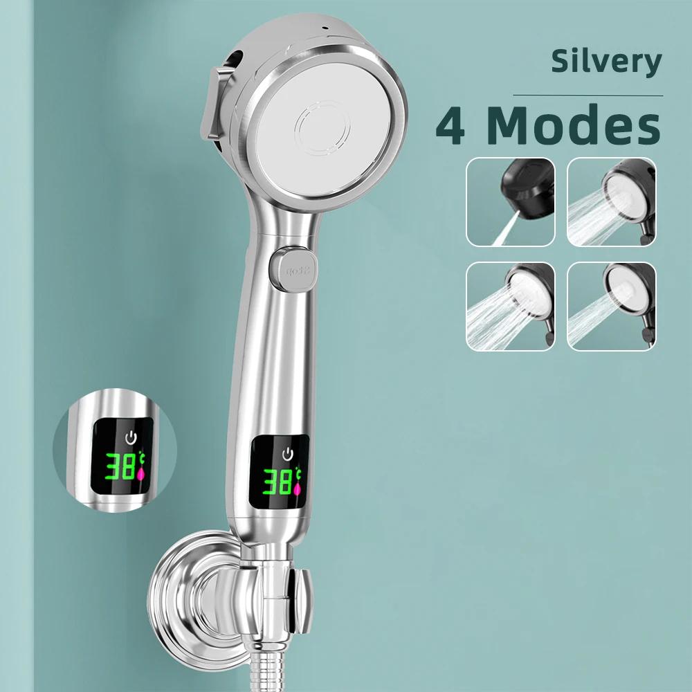 High Pressure Handheld Bathroom Shower Head Water Saving Showerhead Pressurized Adjustable Spray LED Digital Temperature Display